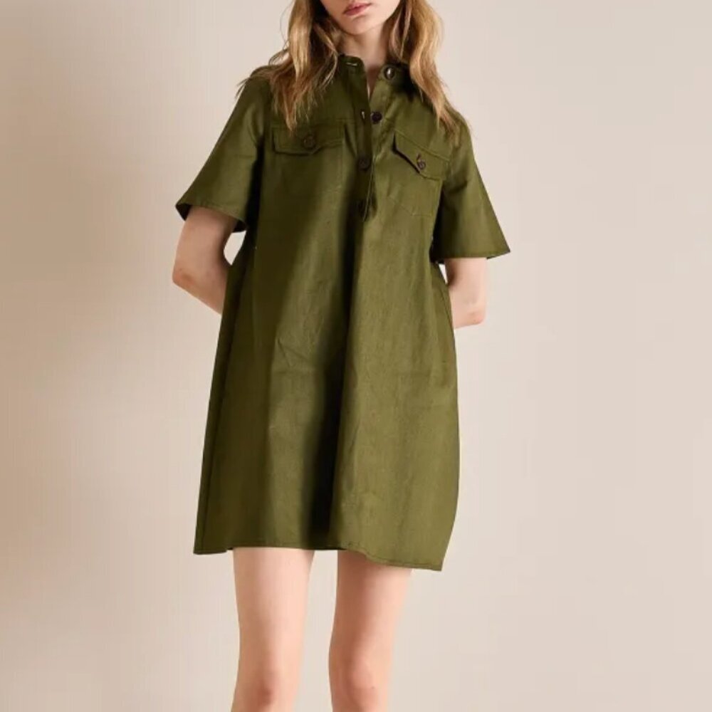 Lazzari Linen Blend Shirt Mini Dress Classic Neutral Quiet Luxury Lagenlook
